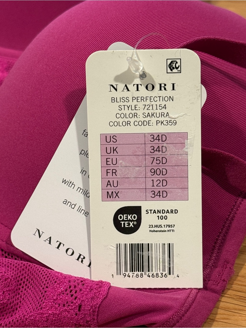 Natori Magenta Pink Bliss Perfection Contour Underwire Bra 34D New with Tags - Picture 7 of 8